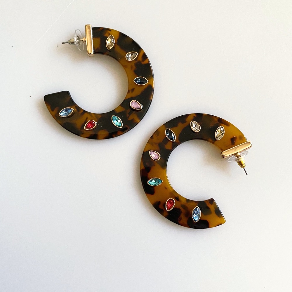 Multi Color Rhinestone Handmade Hoop Earrings